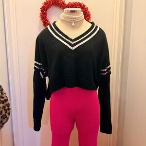 Rehab Black and White V-Neck Women's Sweater